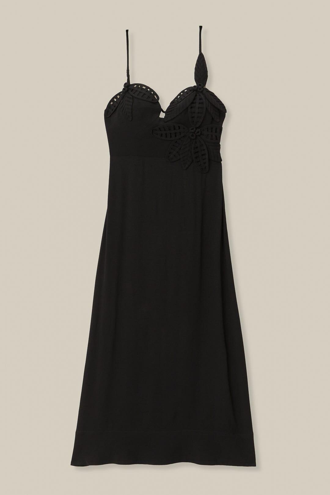 Black Flowered Bust Midi Dress, BLACK / S Product Image