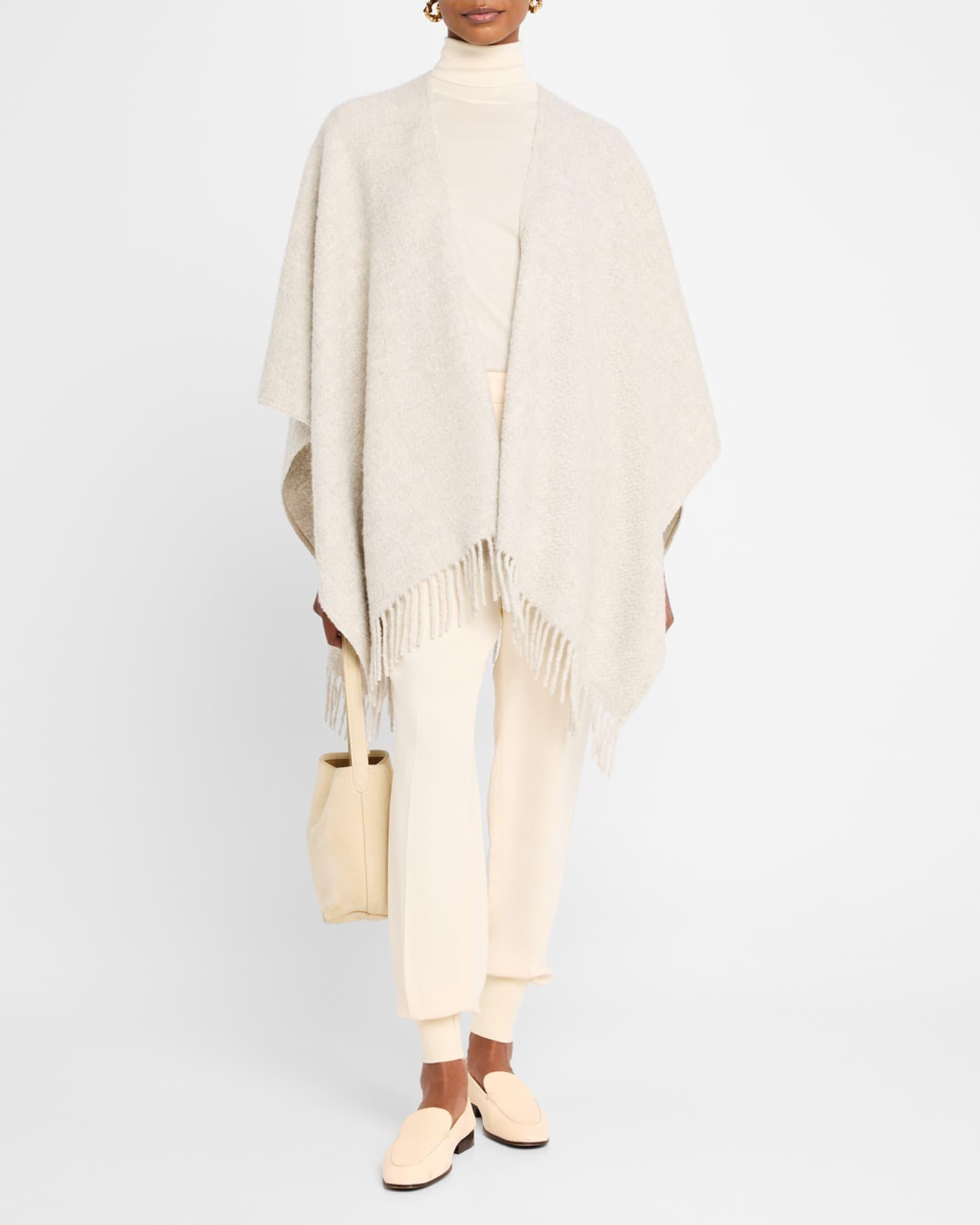 Fringed Alpaca Wool-Silk Boucle Poncho Product Image