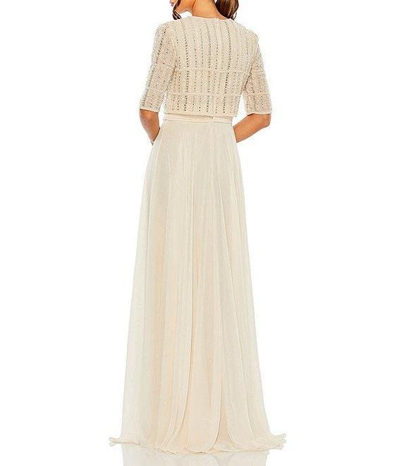 Mac Duggal Crew Neck Half Sleeve Beaded Bodice A-Line Gown Product Image