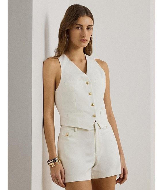 Lauren Ralph Lauren Stretch-Cotton Canvas Twill V-Neck Button Front Vest Product Image