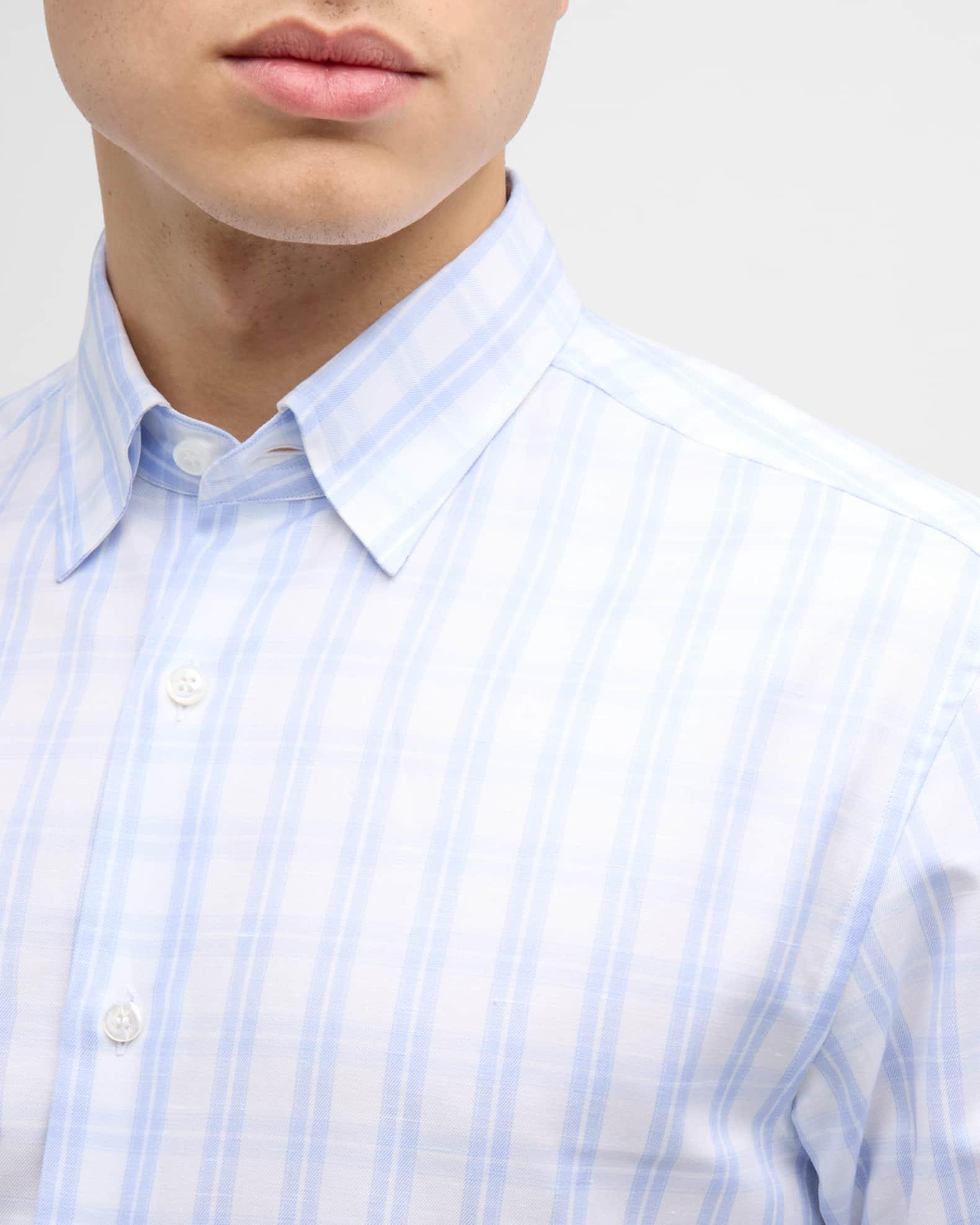 Men's Cotton-Linen Check-Print Sport Shirt Product Image