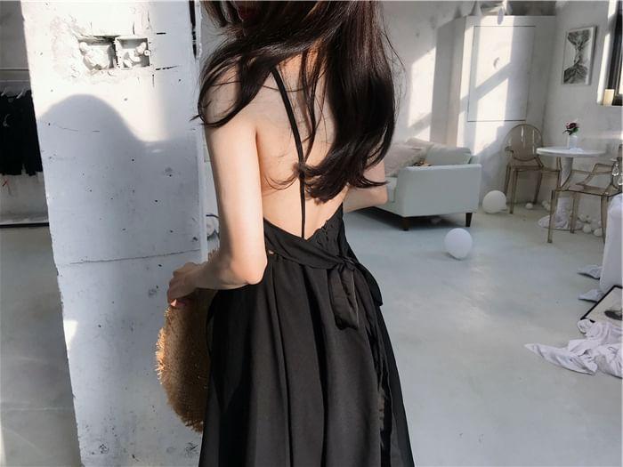 Spaghetti Strap Plain Open Back Maxi Sundress Product Image