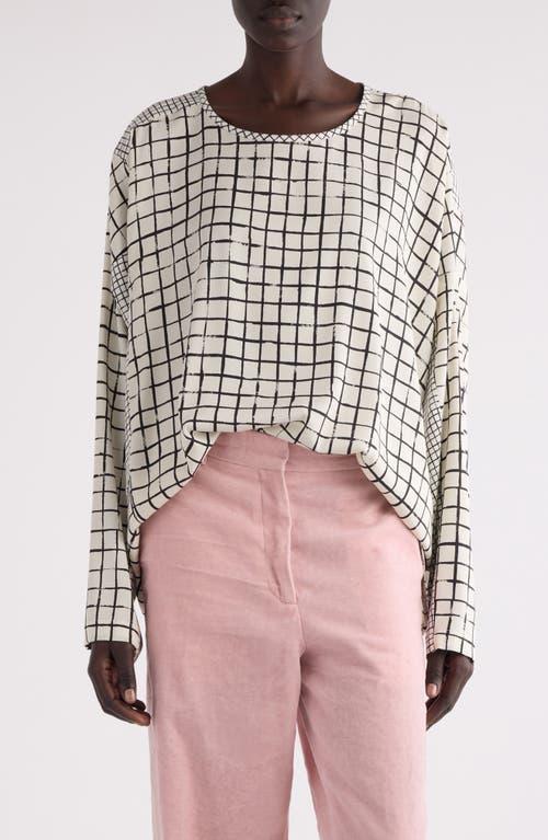 DRIES VAN NOTEN Caias Mixed Grid Print Stretch Silk Top In White Product Image