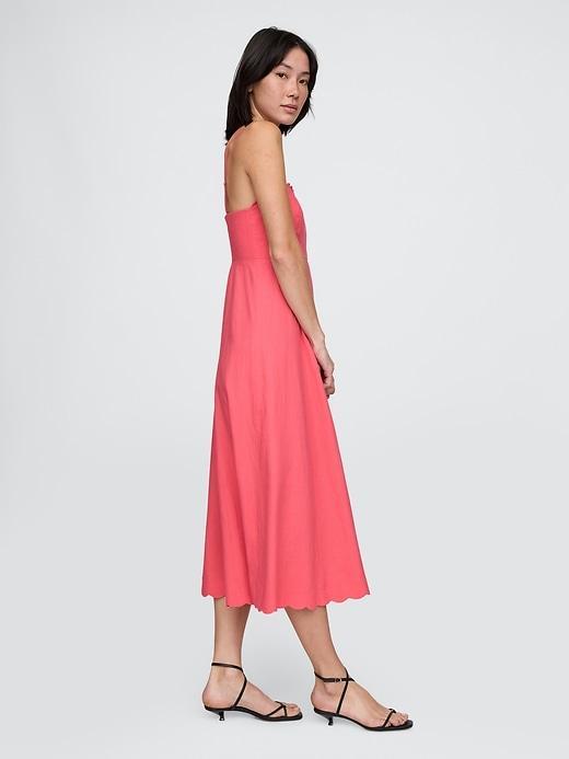 Linen-Blend Scalloped Midi Dress Product Image