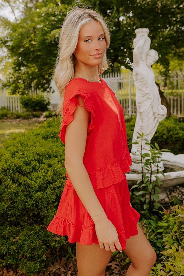 Coastal Muse Gauze Ruffle Top in Red Product Image