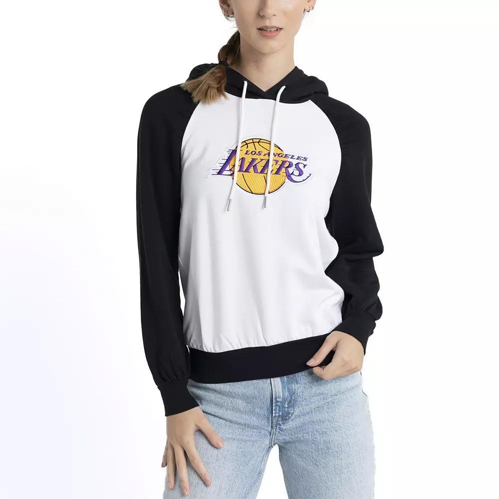Women's Lusso White Los Angeles Lakers Marlowe Tri-Blend Raglan Pullover Hoodie, Size: Small Product Image