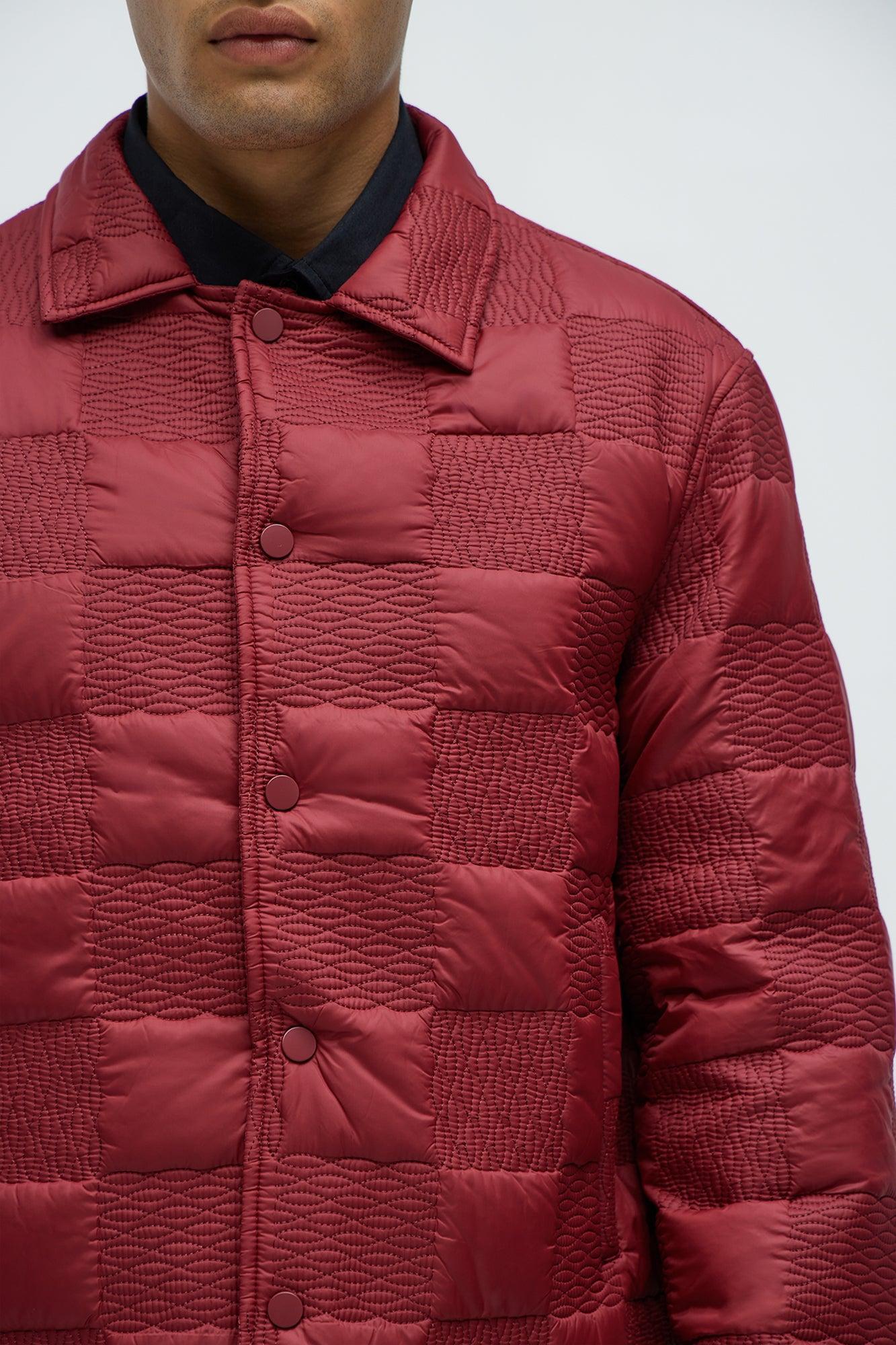 Laurel Checker Quilt Jacket - Burgundy Product Image