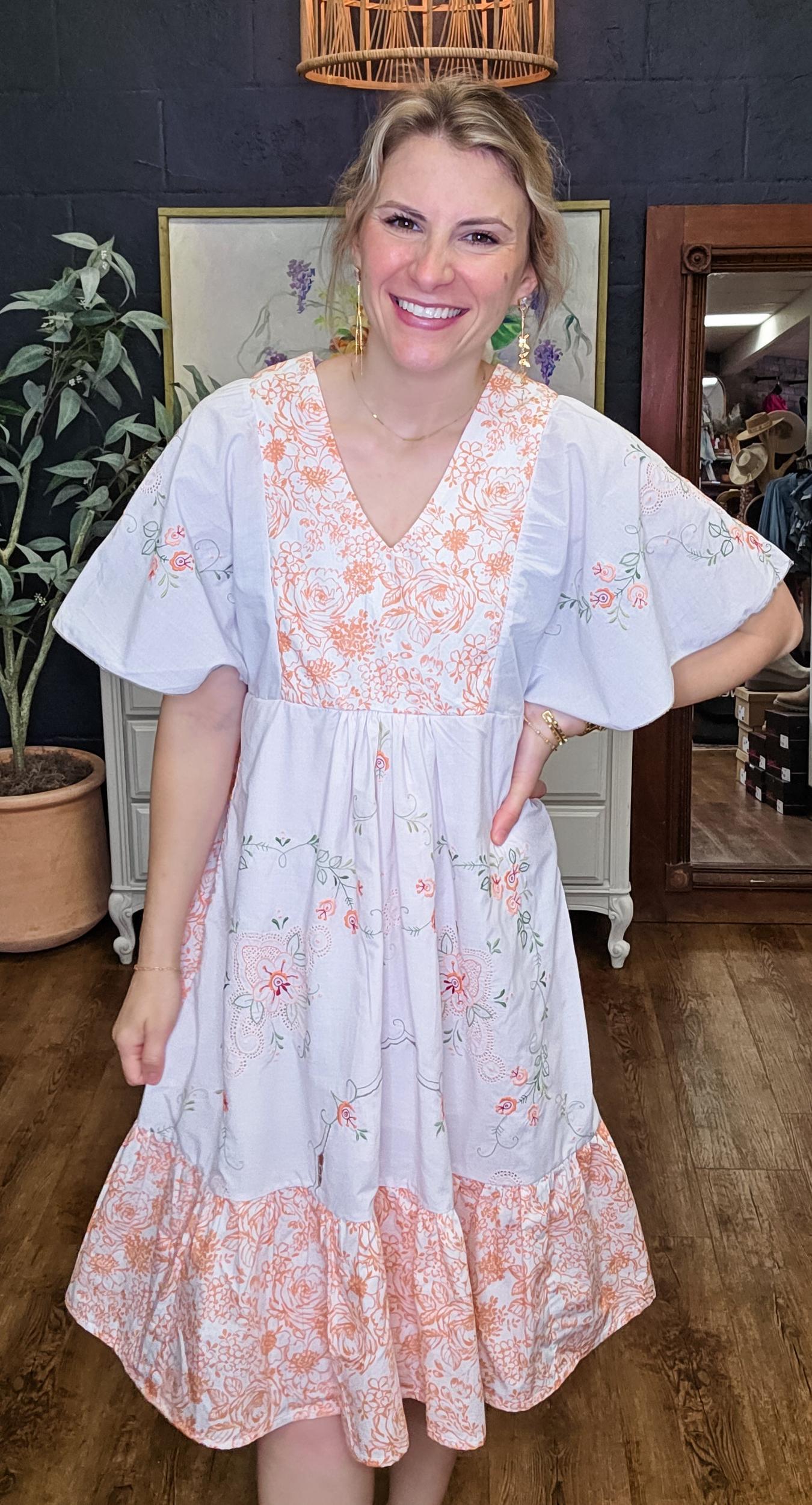 The Southern Belle Dress In Peach Floral Print Product Image