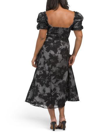 Puff Sleeve Floral Gown With Cut Out for Women | Polyester Product Image