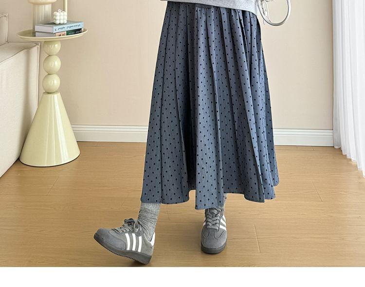 Maternity Round Neck Bow Sequin Pullover / High Waist Dotted Pleated Midi A-Line Skirt Product Image