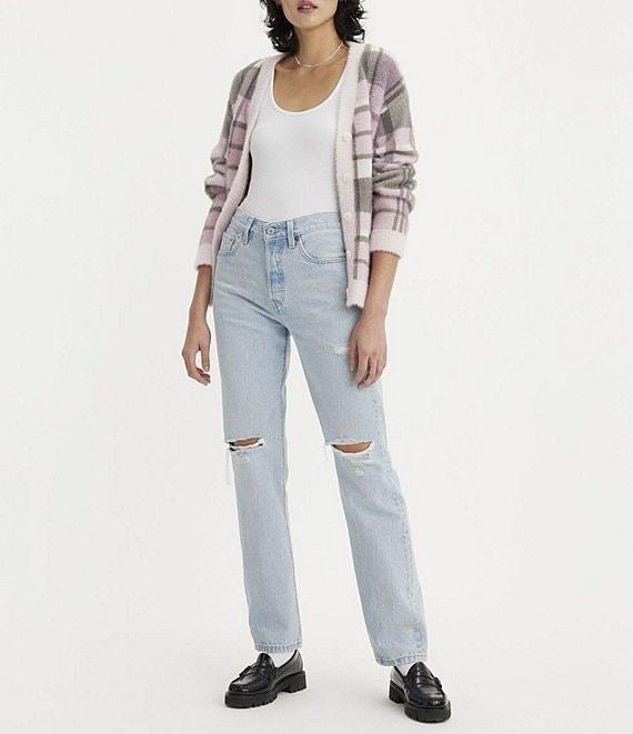Levi's® 501® Original Mid Rise Distressed Straight Leg Jeans Product Image