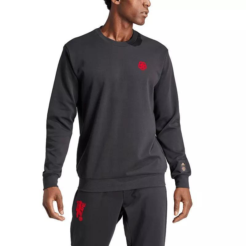 Mens adidas Black Manchester United Cultural Story Pullover Sweatshirt Product Image