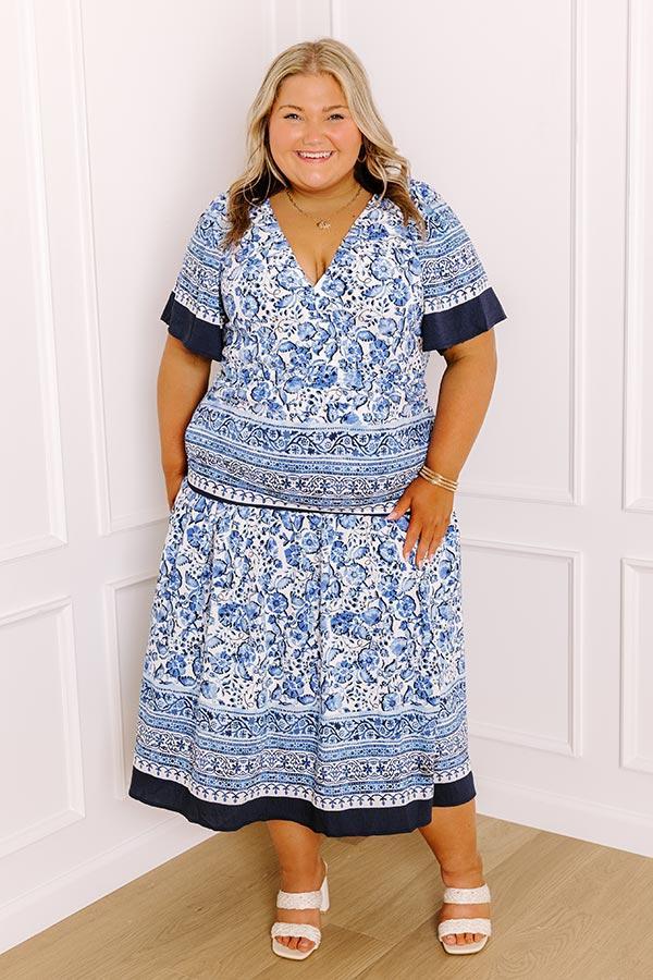 Bright Days Ahead Floral Midi Dress in Blue Curves Product Image