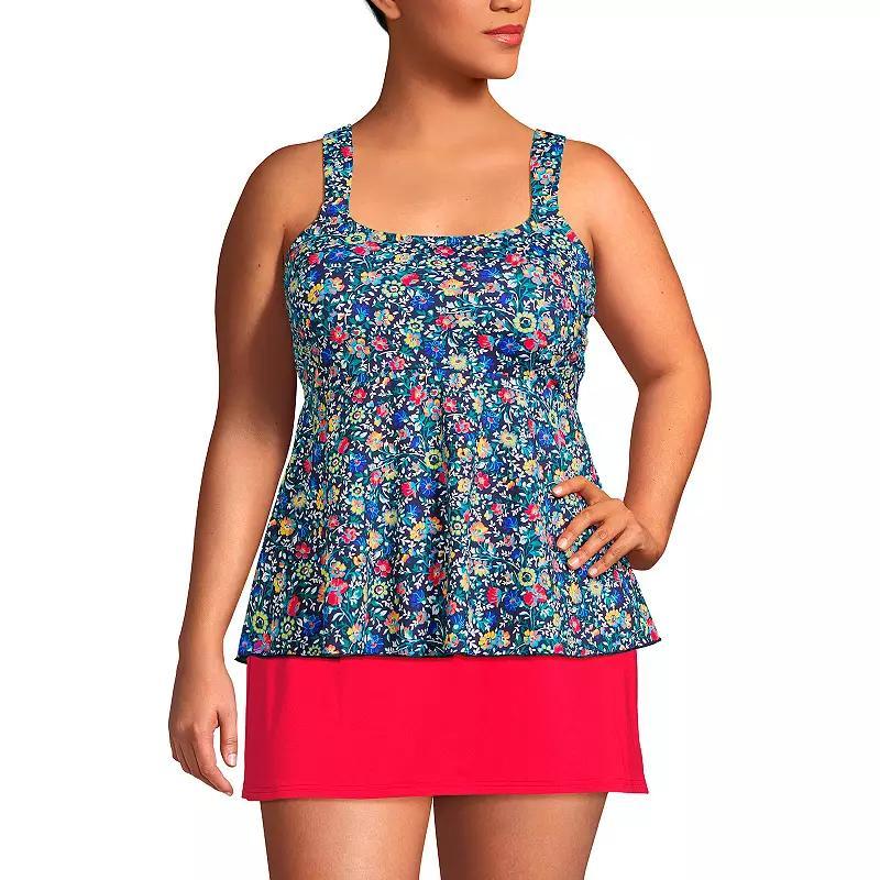 Plus Size Lands End Flutter Empire Waist Comfort Strap Tankini Swimsuit Top, Womens Navy Green Paisley Product Image