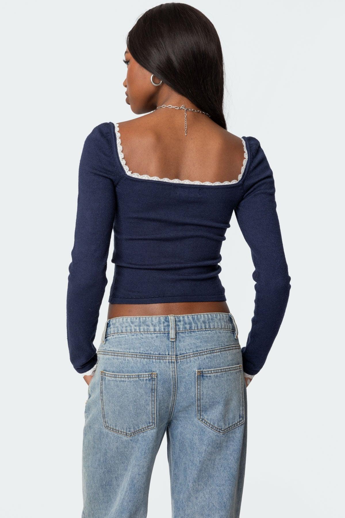 Ansley Lacey Cable Knit Top Product Image