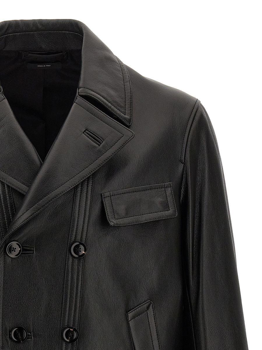 TOM FORD Double-breasted Leather Jacket In Black Product Image