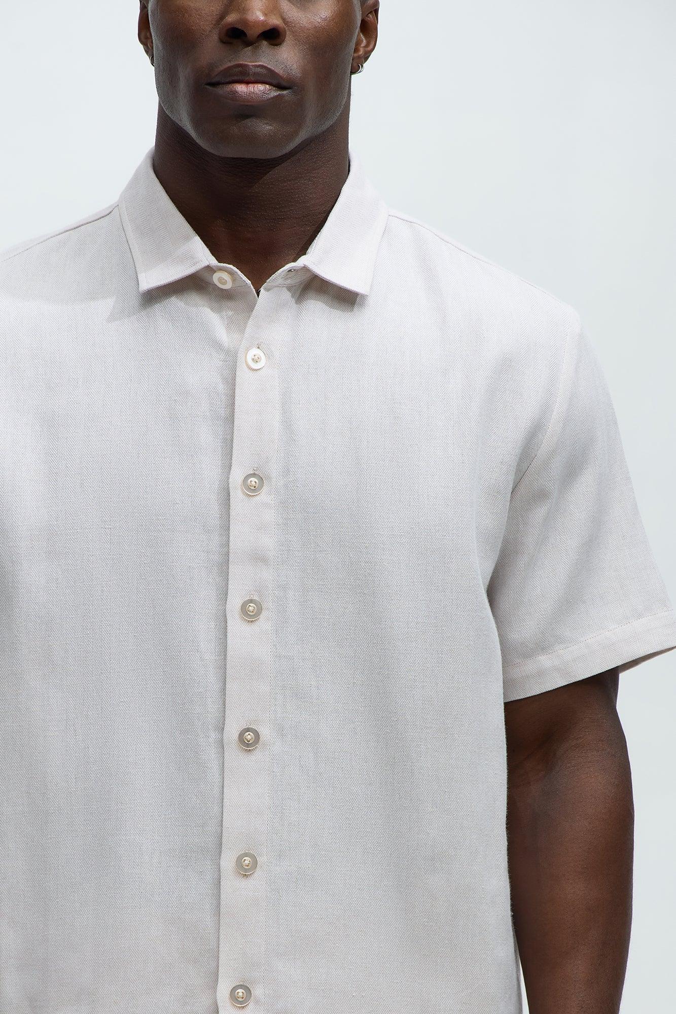 Herringbone Pinstripe Short Sleeve Shirt - Cream/combo Product Image