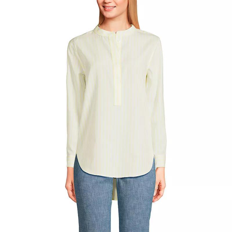 Women's Lands' End No Iron Long Sleeve Banded Collar Popover Shirt, Size: Large, White Product Image