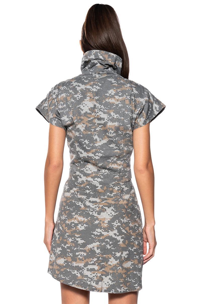 WE RIDE CAMO BUTTON DOWN AND MINI SKIRT SET IN GREY Product Image