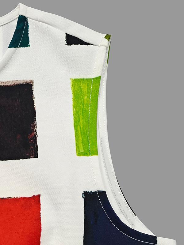 A-Line Loose Contrast Color Pockets Split-Side Round-Neck Midi Dresses Product Image