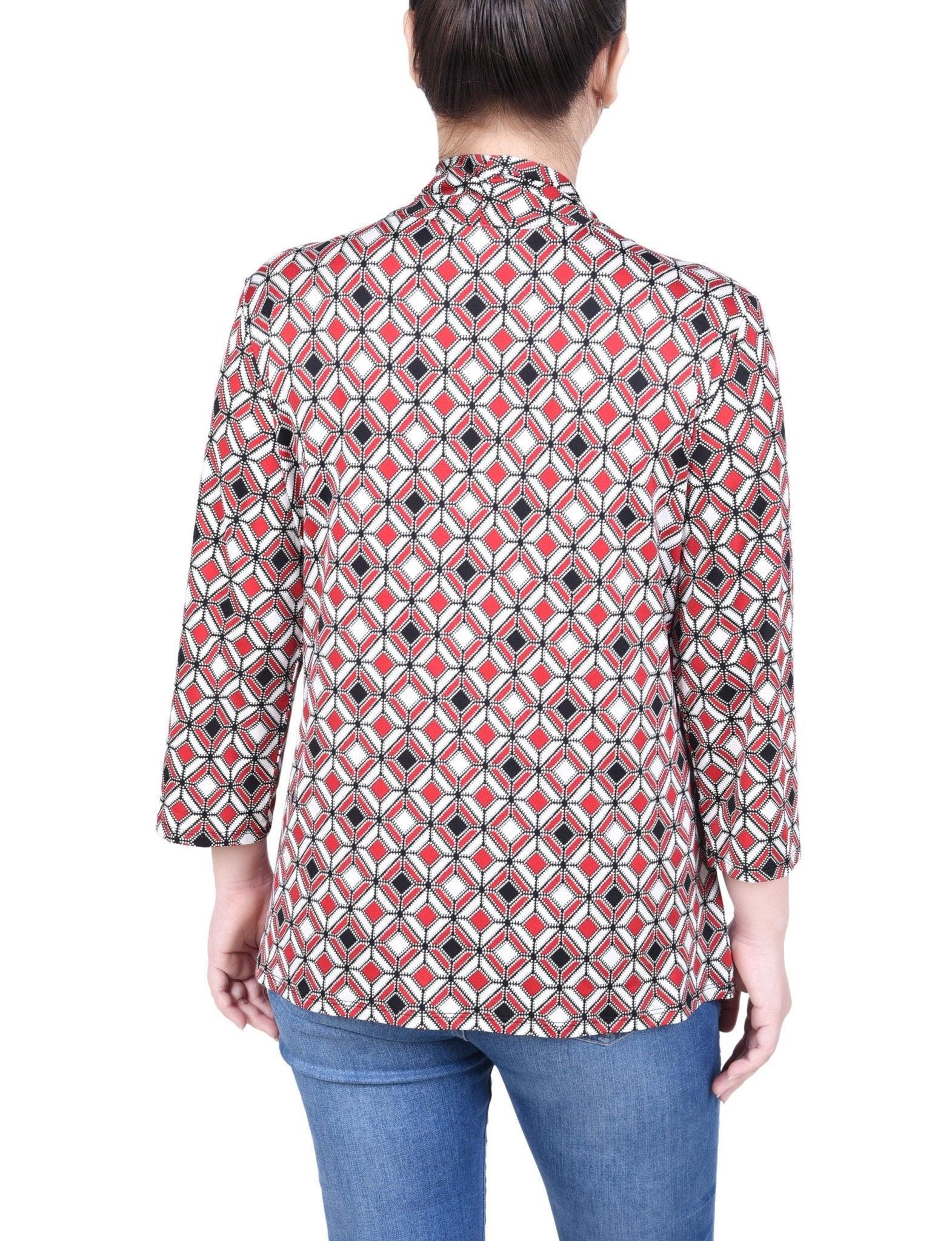 Puff Print 3/4 Sleeve Two-Fer Top - Petite Product Image