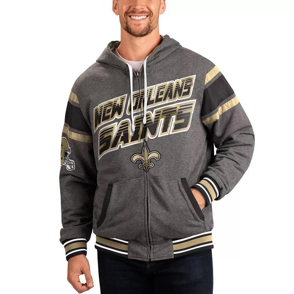 Men's G-III Sports by Carl Banks Black/Gray New Orleans Saints Extreme Full Back Reversible Hoodie Full-Zip Jacket,  Product Image