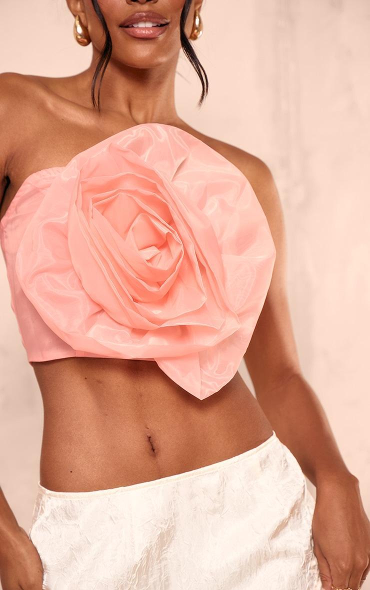 Candy Pink Organza Flower Applique Bandeau Top Product Image