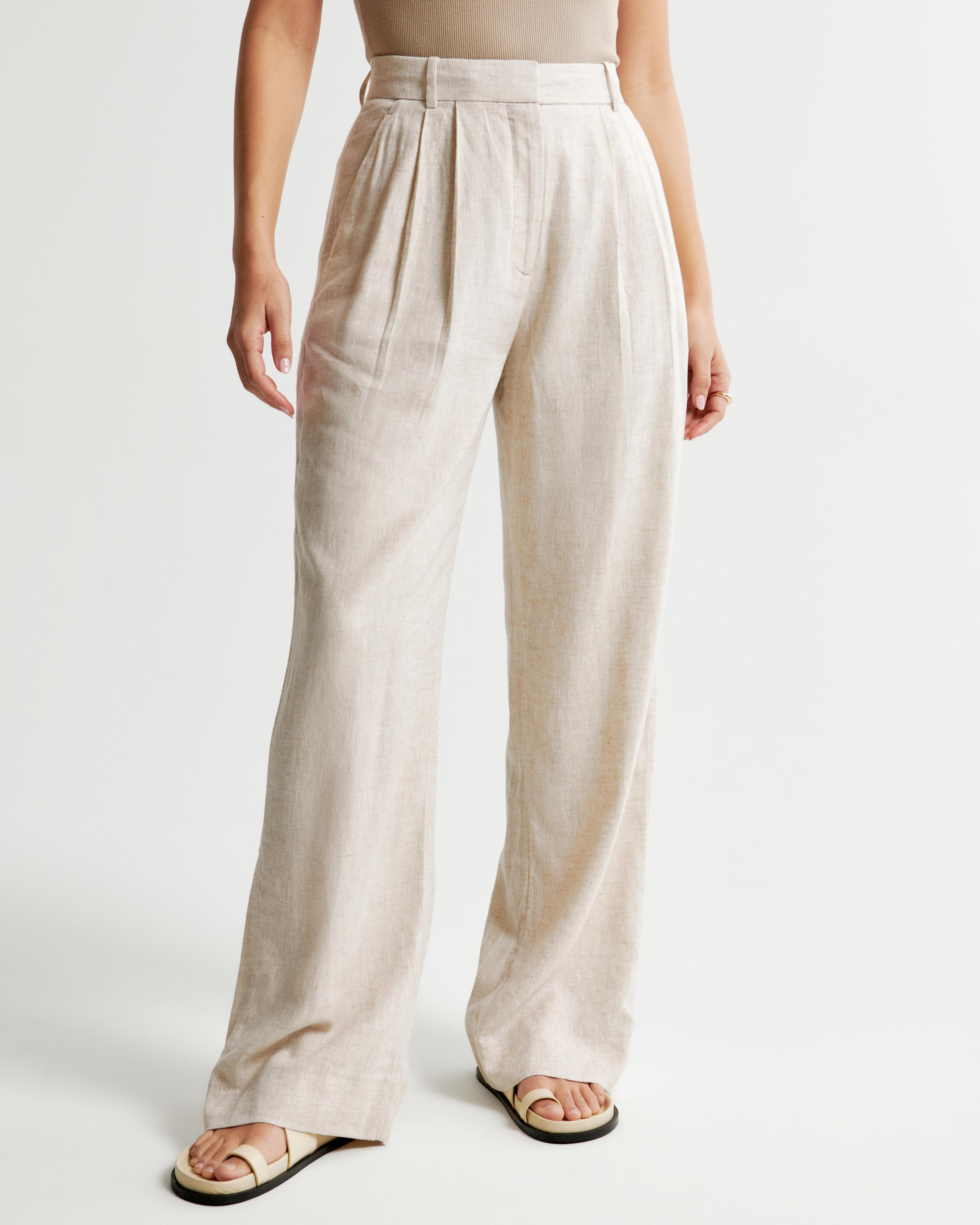 Curve Love A&F Sloane Tailored Linen-Blend Pant Product Image