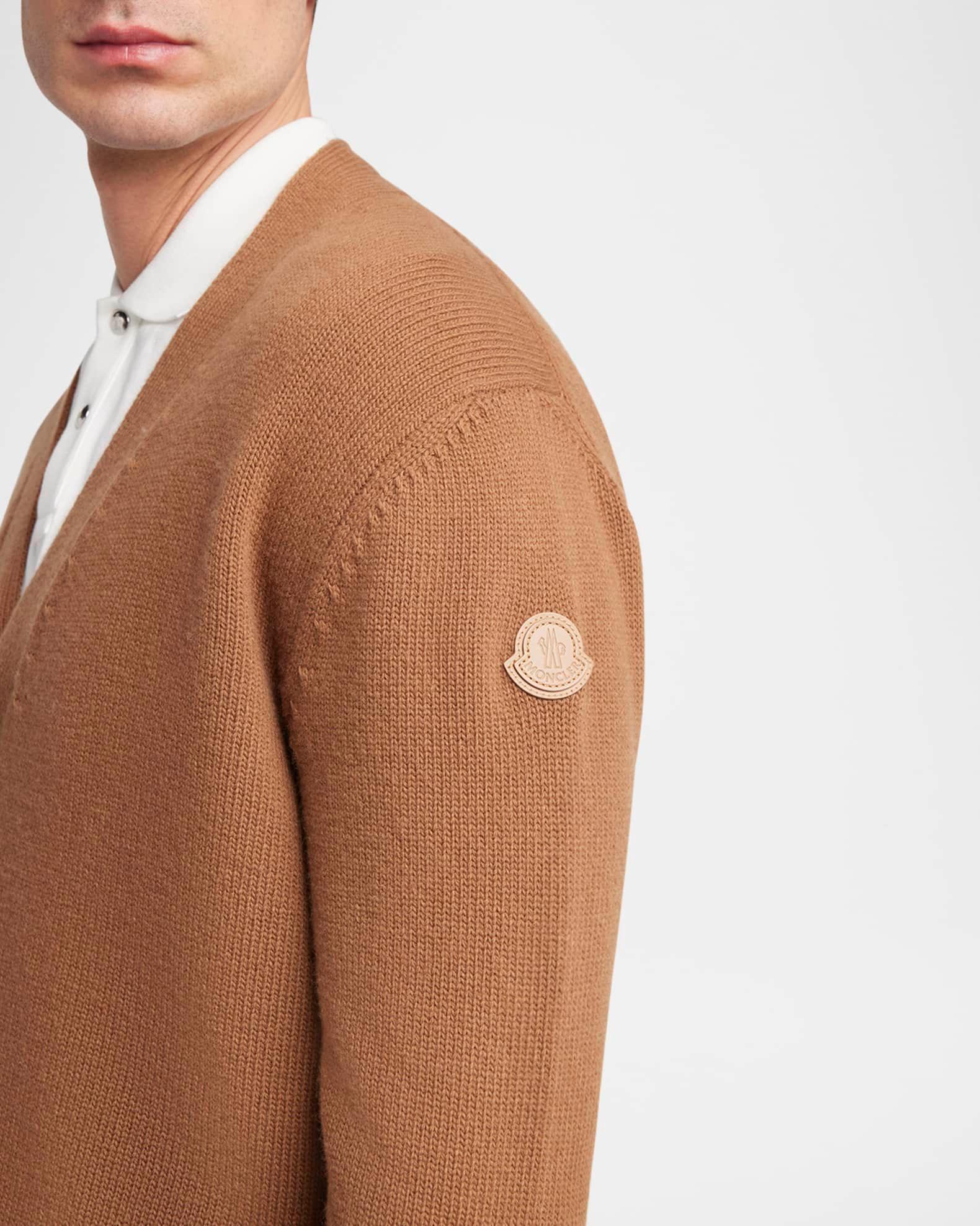 Men's Leather Logo Wool Knit Cardigan  Product Image