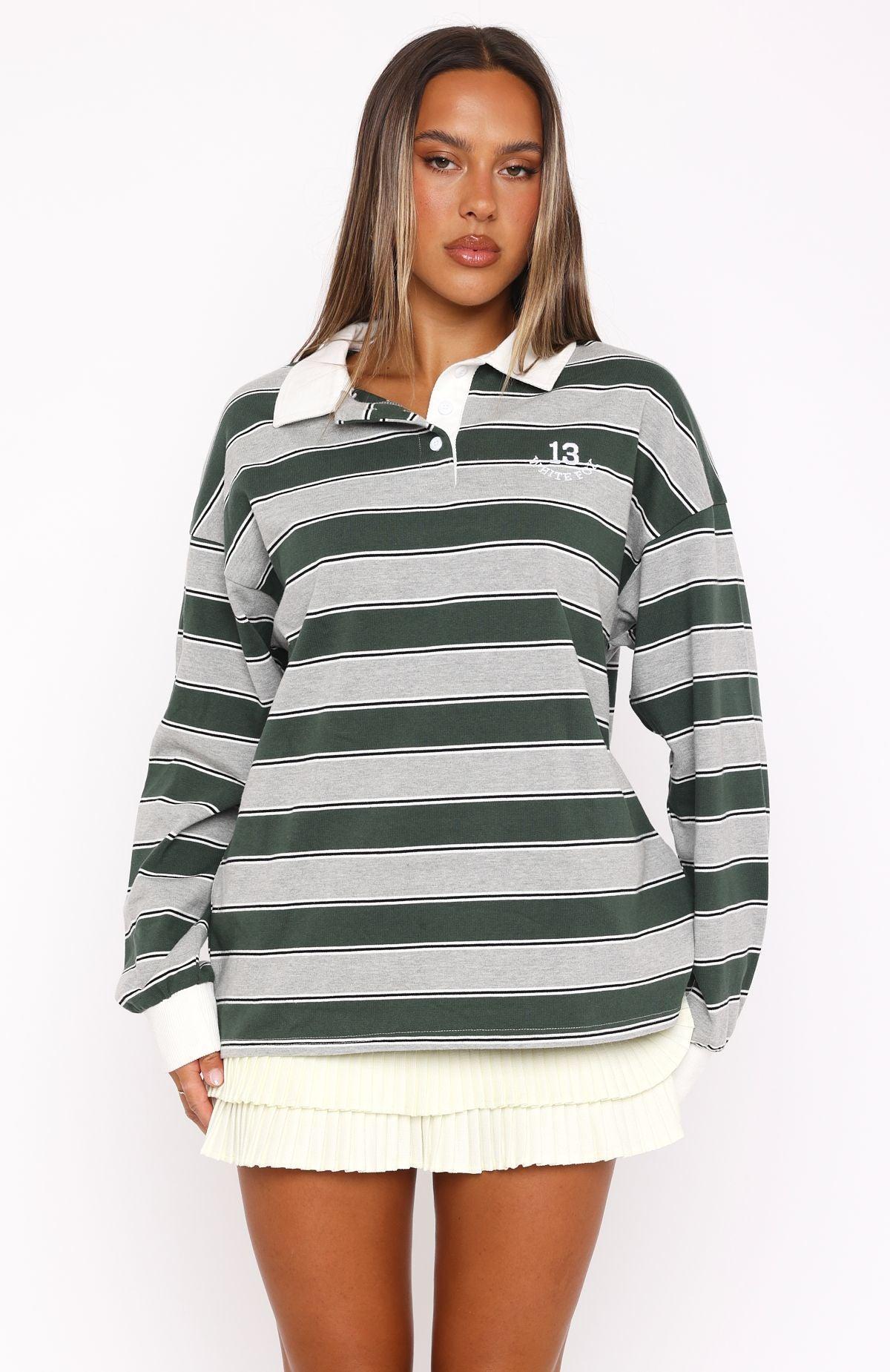 Whatever You Want Long Sleeve Rugby Shirt Forest Green Stripe Product Image