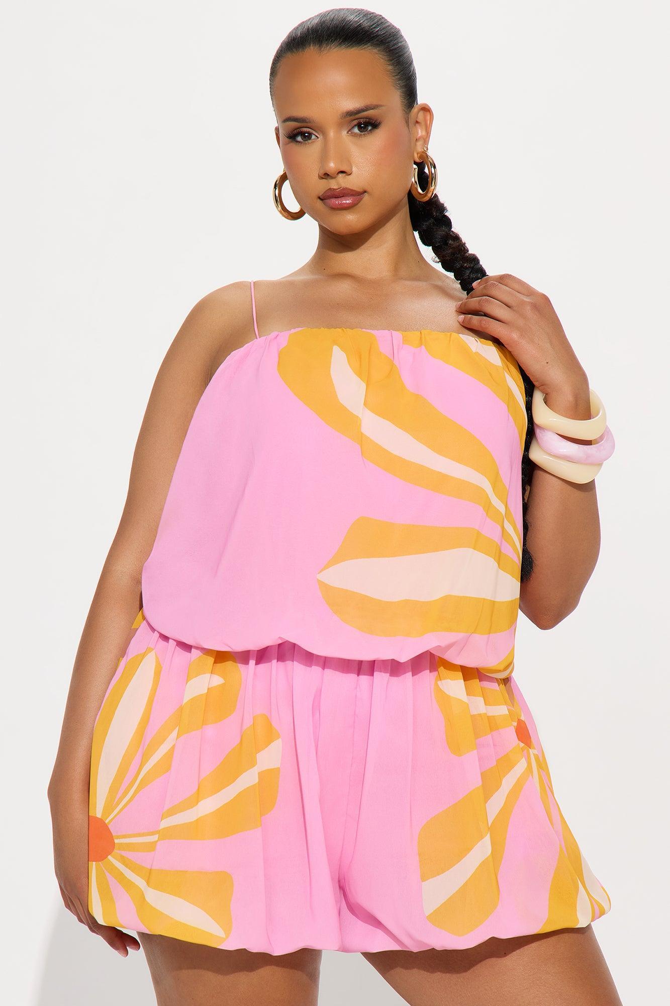 Calista Chiffon Bubble Hem Romper - Pink/combo Product Image