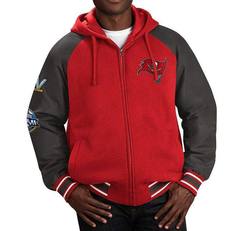 Men's G-III Sports by Carl Banks Red Tampa Bay Buccaneers Defender Raglan Full-Zip Hoodie Varsity Jacket, Size: Medium Product Image