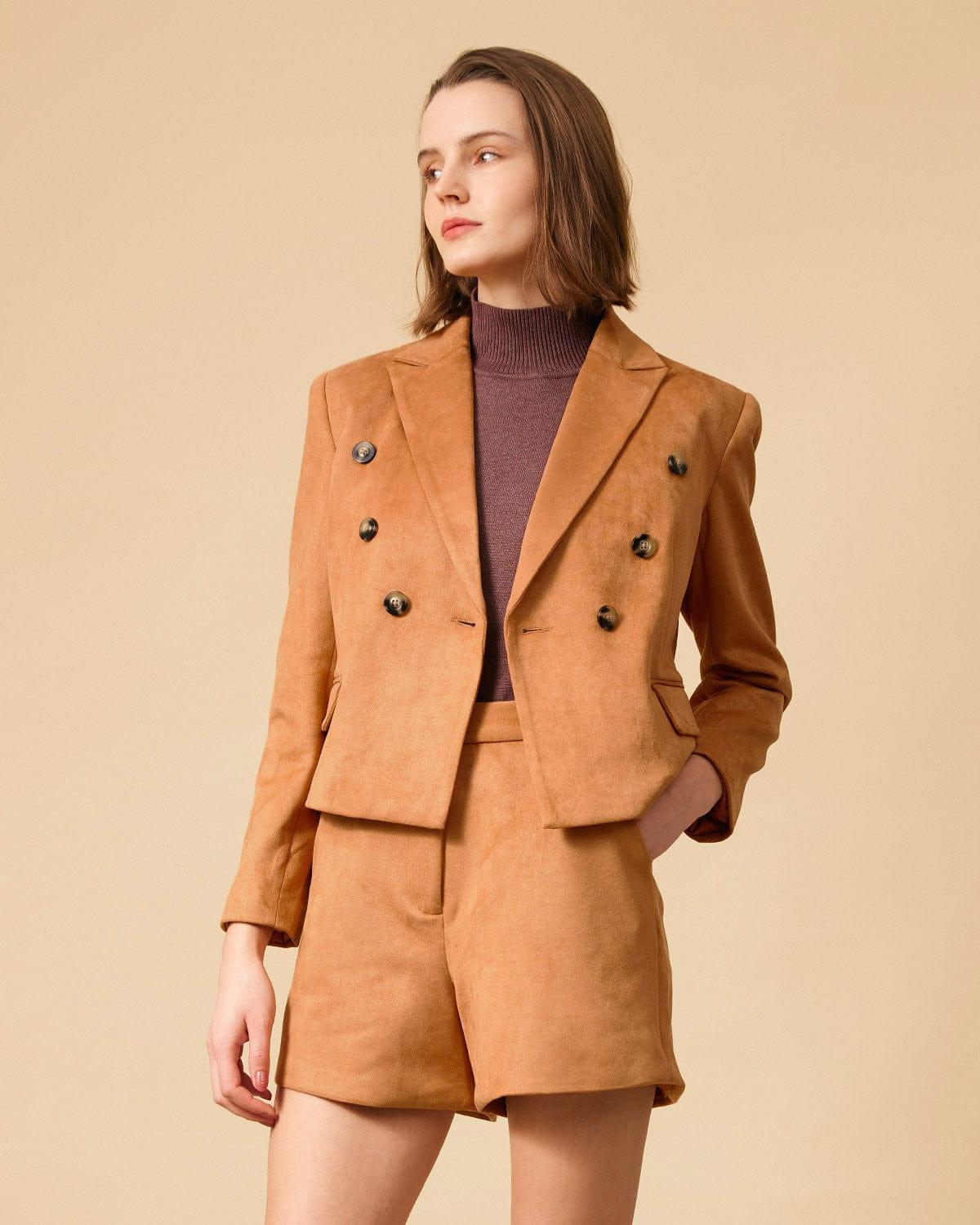 The Collared Buttons Suede Blazer Product Image