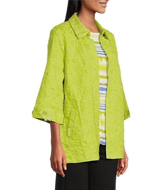 Slim Factor by Investments 3/4 Sleeve Open Front Jacquard Jacket Product Image