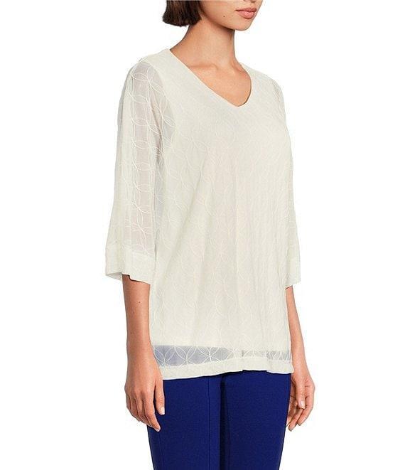 Slim Factor by Investments V-Neck 3/4 Sleeve Textured Overlay Top Product Image