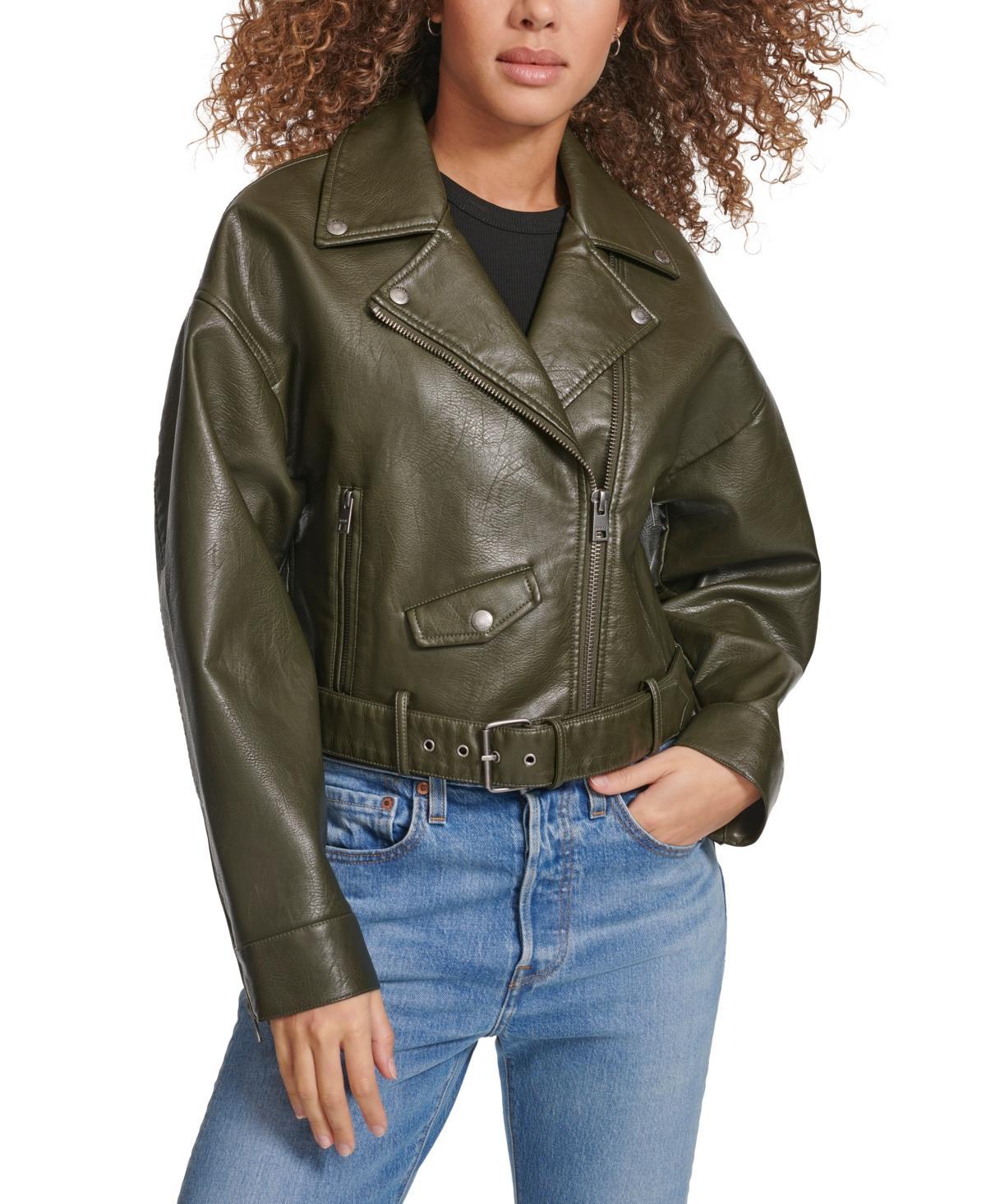 Women's Levi's® Cropped Faux Leather Moto Jacket, Size: Medium, Green Product Image