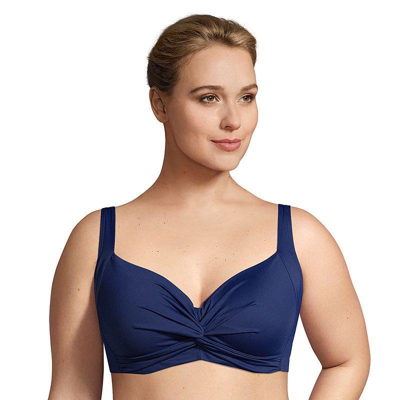 Plus Size Lands End Twist-Front Underwire Bikini Top, Womens Deep Blue Product Image