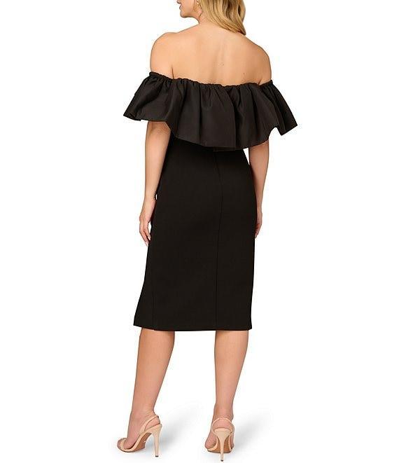 Aidan Mattox Crepe Off-the-Shoulder Neck Ruffle Sleeve Side Slit Dress Product Image