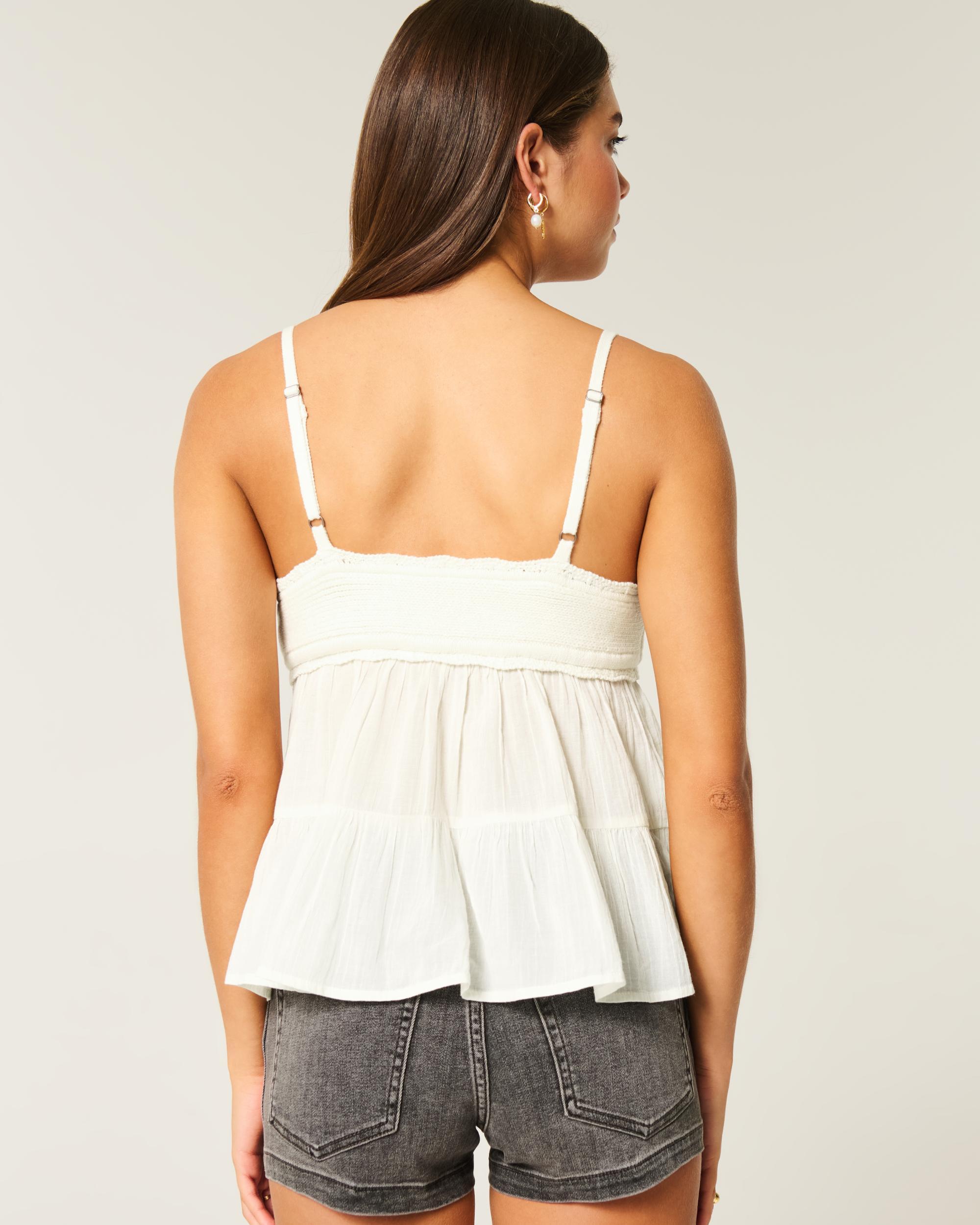 Crochet-Style Fabric Mix Top Product Image