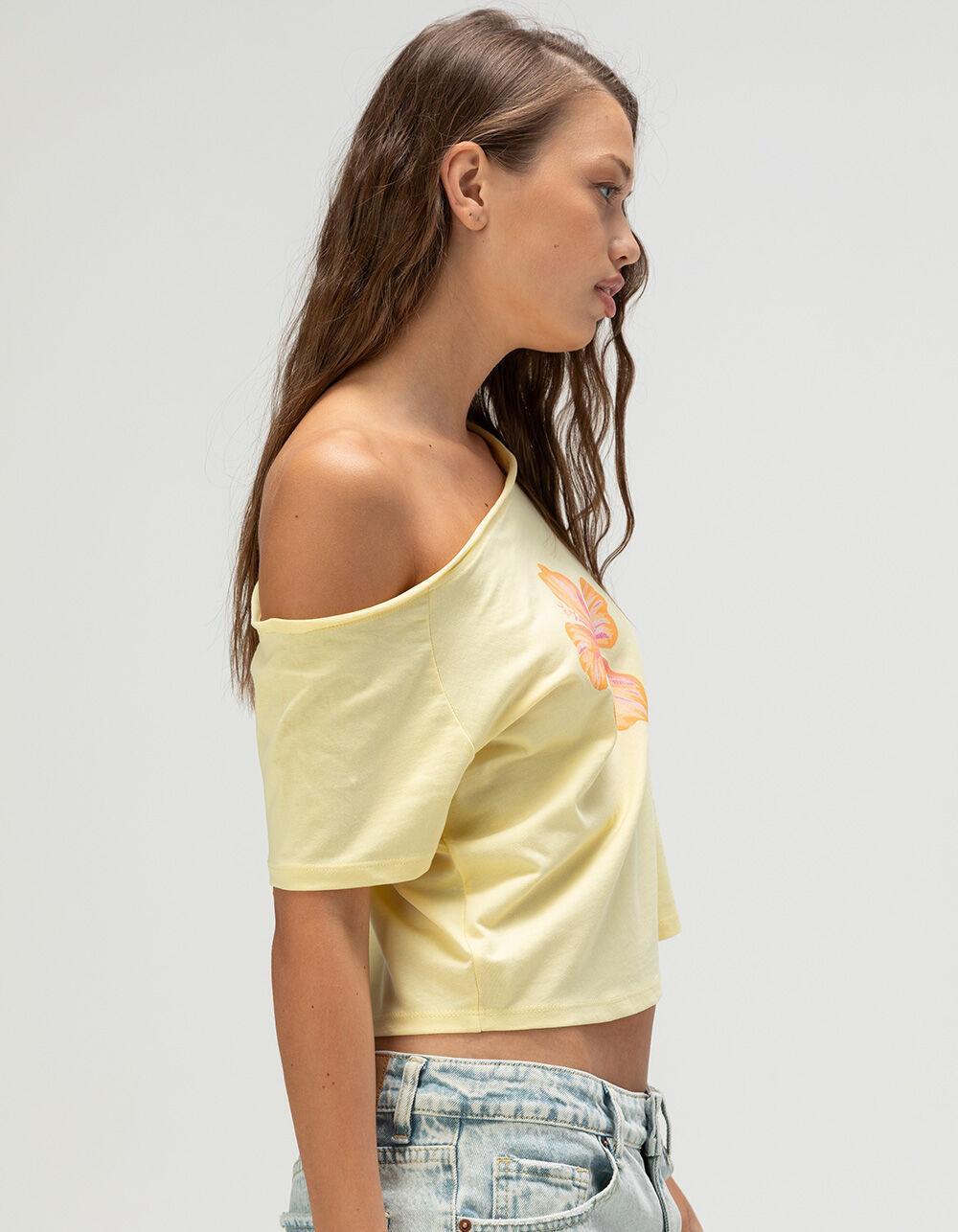 RSQ Womens Hibiscus Off The Shoulder Tee - YELLOW Product Image