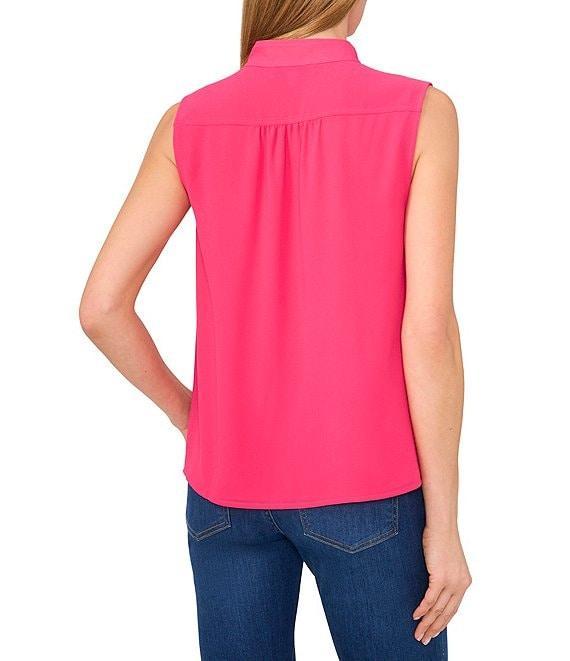 CeCe Woven Stand Collar Sleeveless Button Front Top Product Image