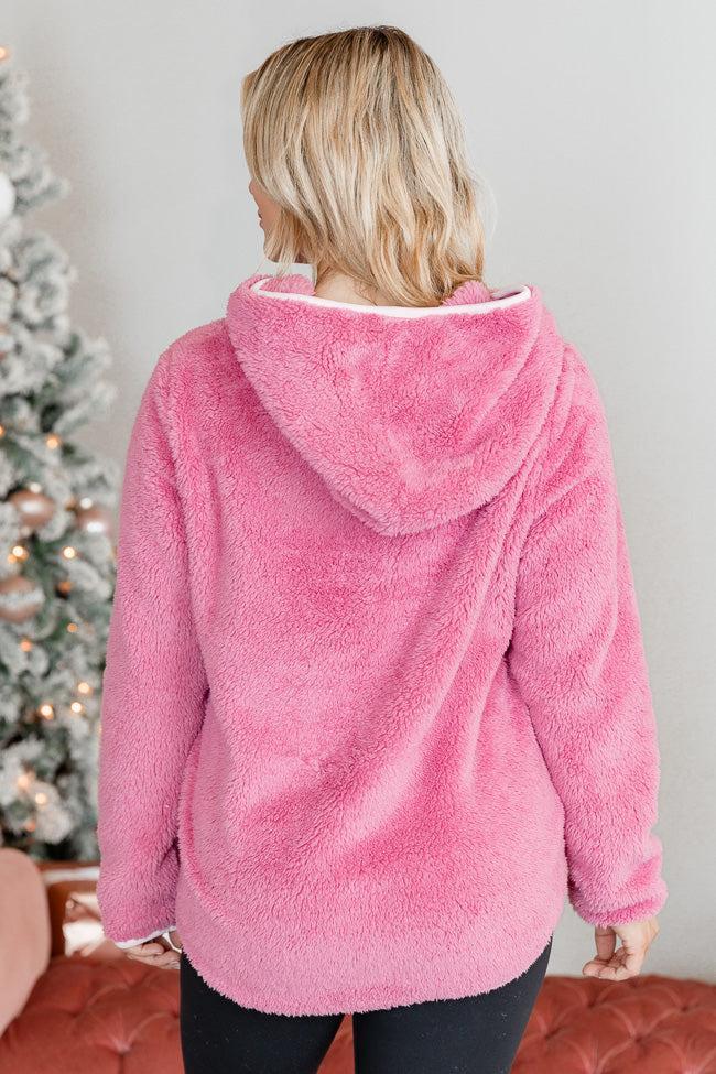 Fine Line Berry and Pink Contrast Lining Sherpa Hoodie FINAL SALE Product Image