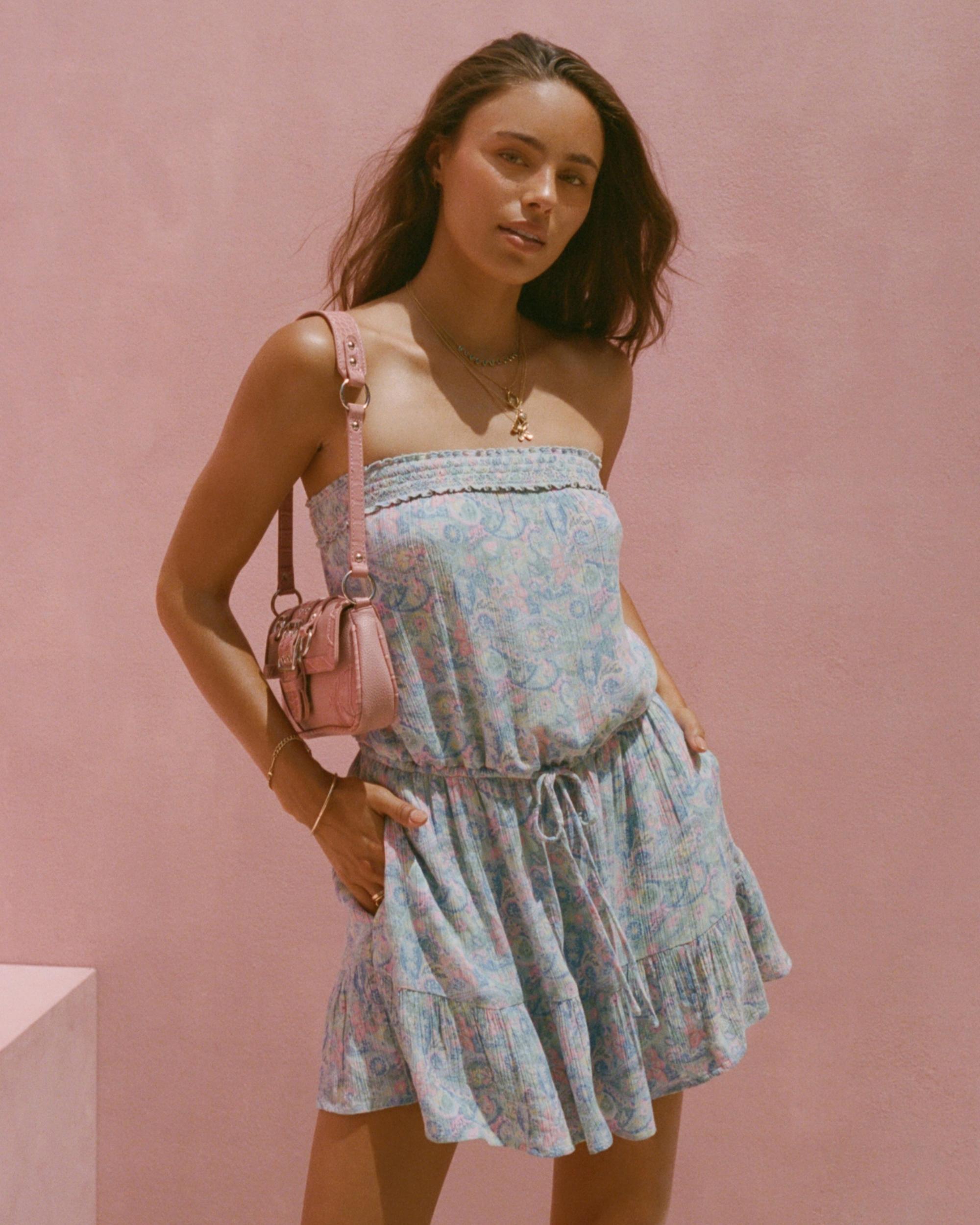 Strapless Drawstring Blouson Mini Dress Product Image