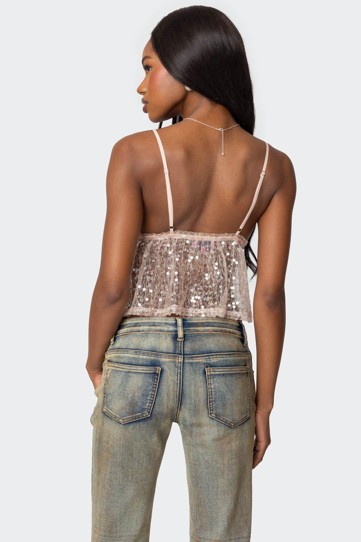 Sheer Sequin Babydoll Tank Top Product Image