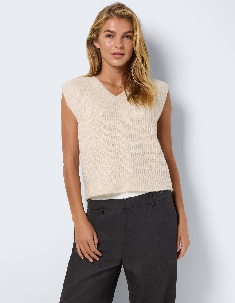 NOISY MAY Junie Womens Sweater Vest - OATMEAL Product Image