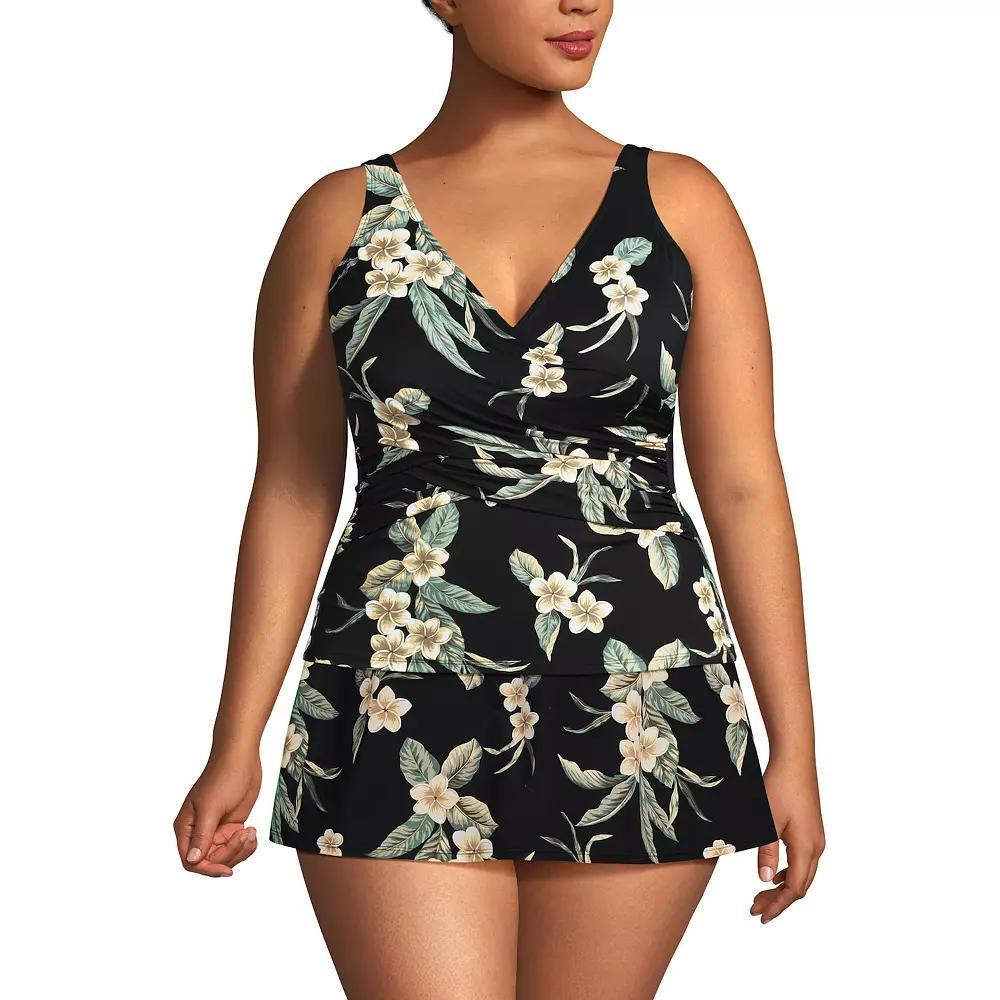 Plus Size Lands' End Slender Suit Wrap Tankini Swim Top, Women's, Size: 24 W, Black Plumeria Product Image
