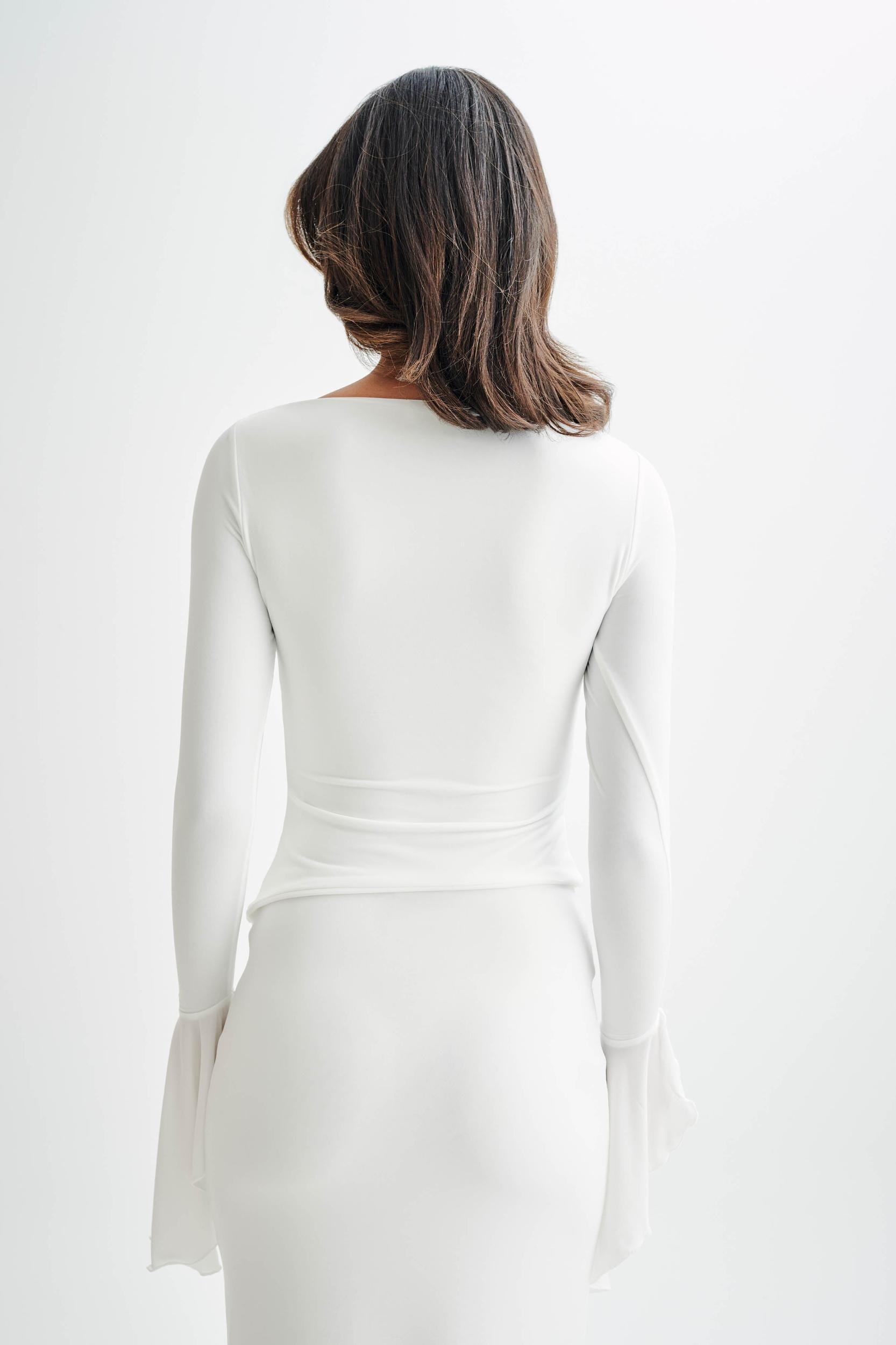 Stevie Bell Sleeve Slinky Top - White Product Image