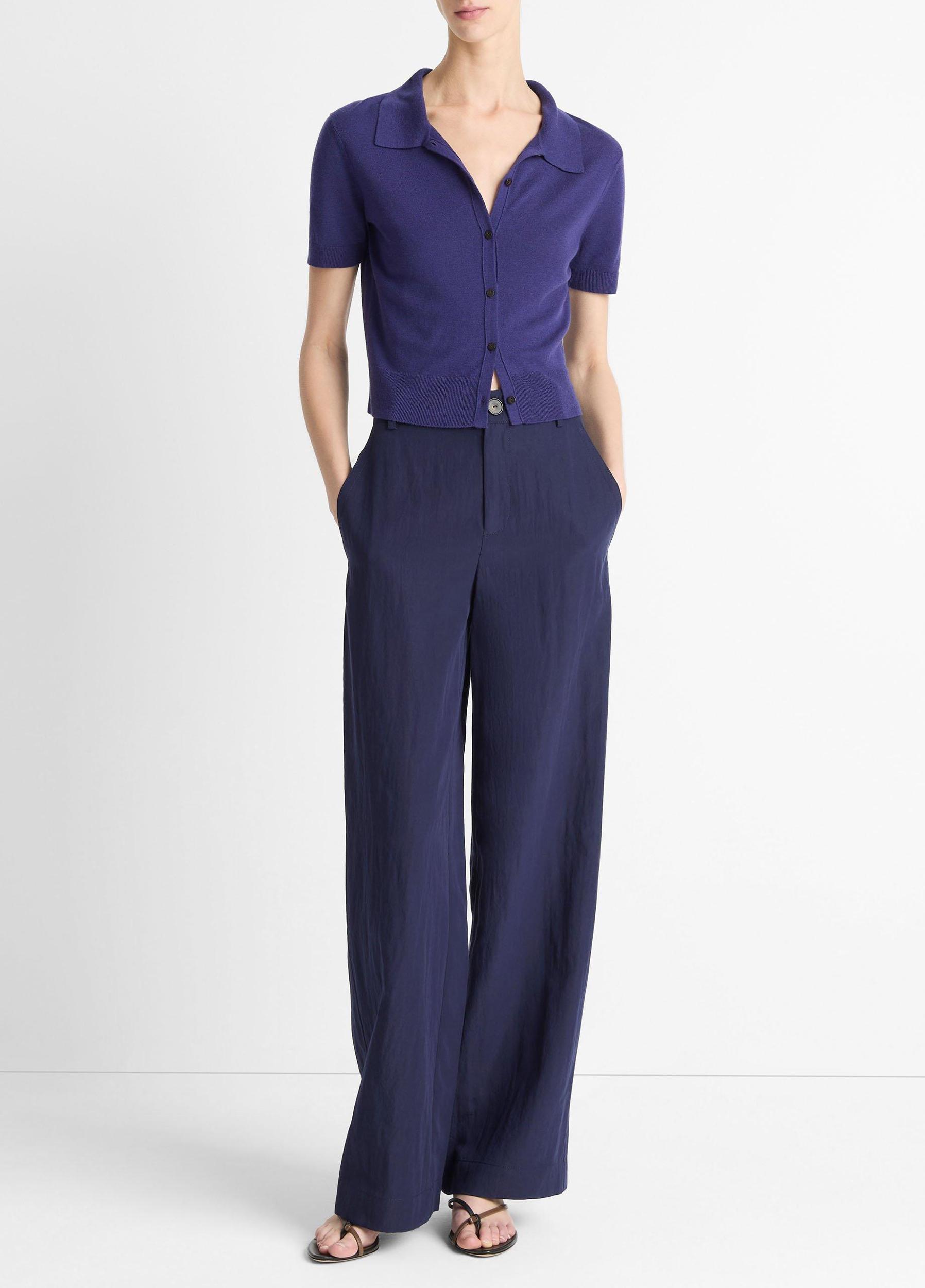 Wool-Blend Collared Button-Front Sweater Product Image