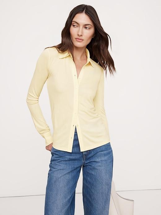 Crepe Knit Button-Down Shirt Product Image