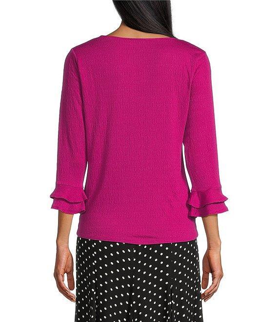 I.N. Studio Knit V-Neck Elbow Flounce Sleeve Tie-Front Top Product Image